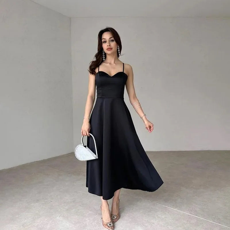 Umbrella skirt strap shoulder midi dress