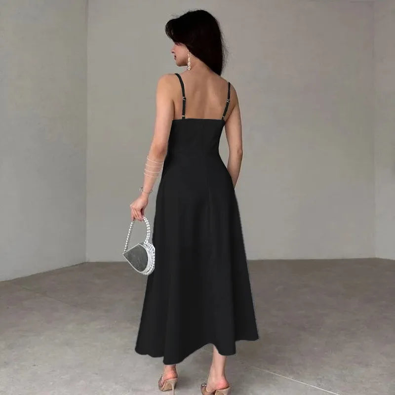 Umbrella skirt strap shoulder midi dress