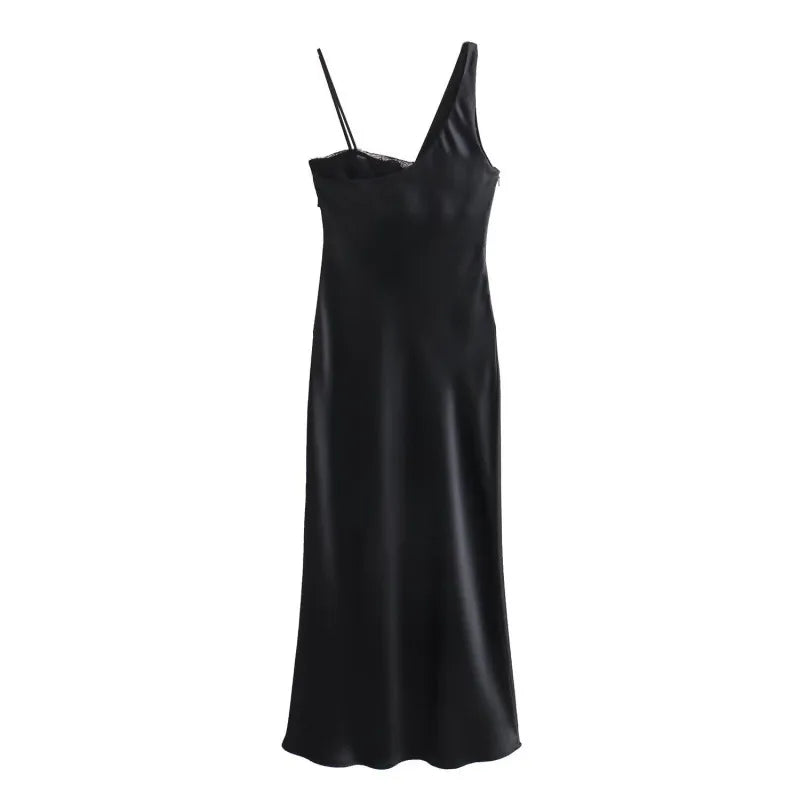 Asymmetrical sweetheart Satin Maxi dress