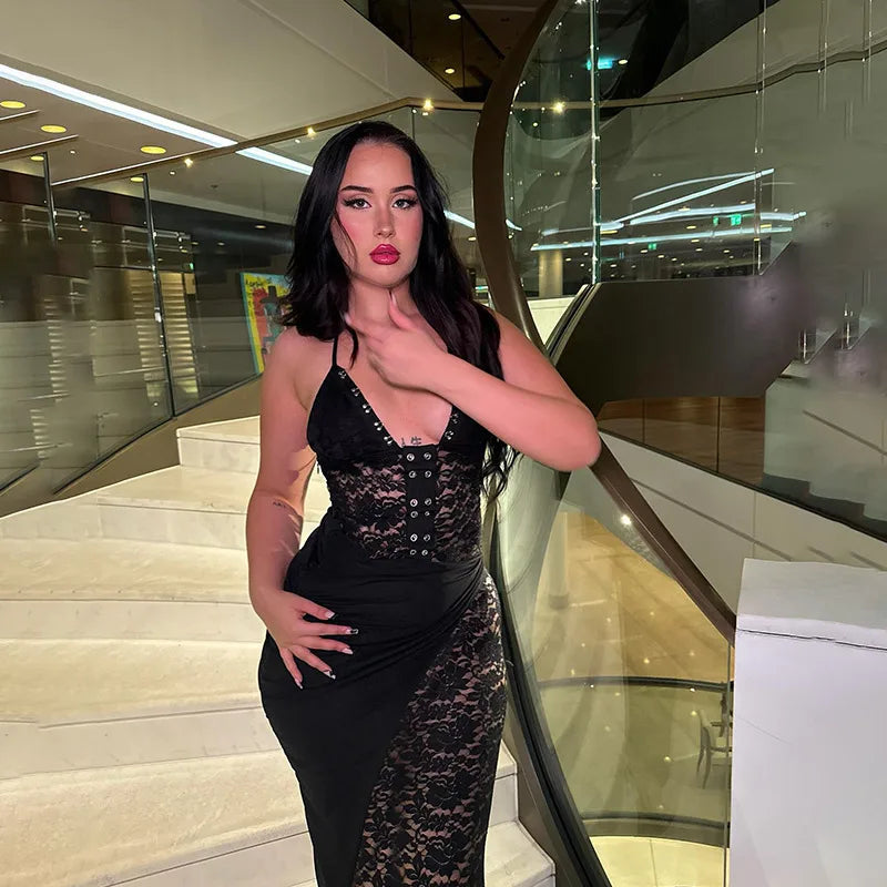 Deep neck halter Lacey long dress