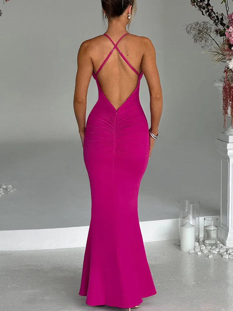 Miranda deep neck flower prop backless dress