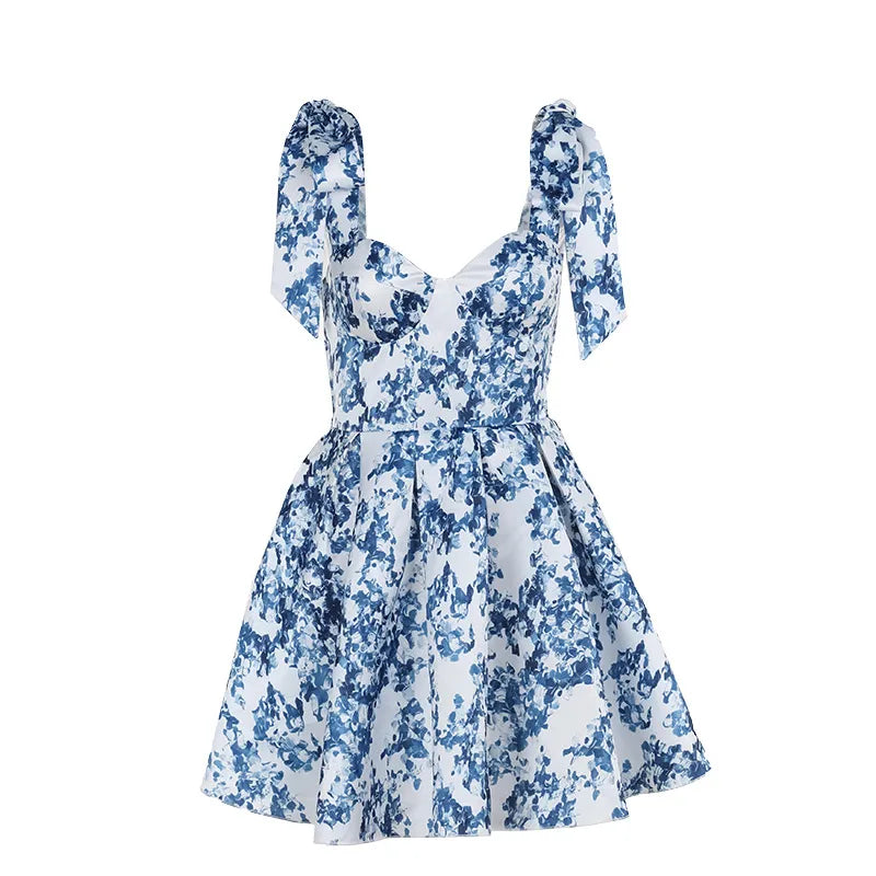 Rumi printed sweet heart neck mini dress