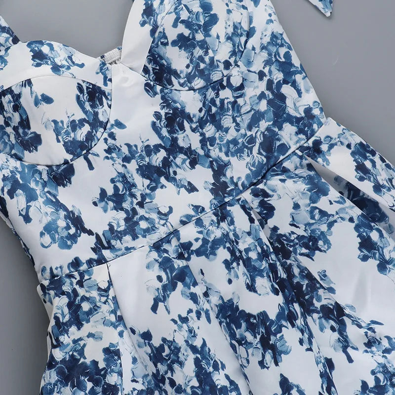 Rumi printed sweet heart neck mini dress