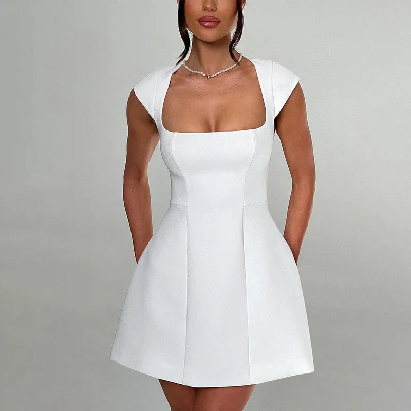 Holly square neck puffy flair mini dress