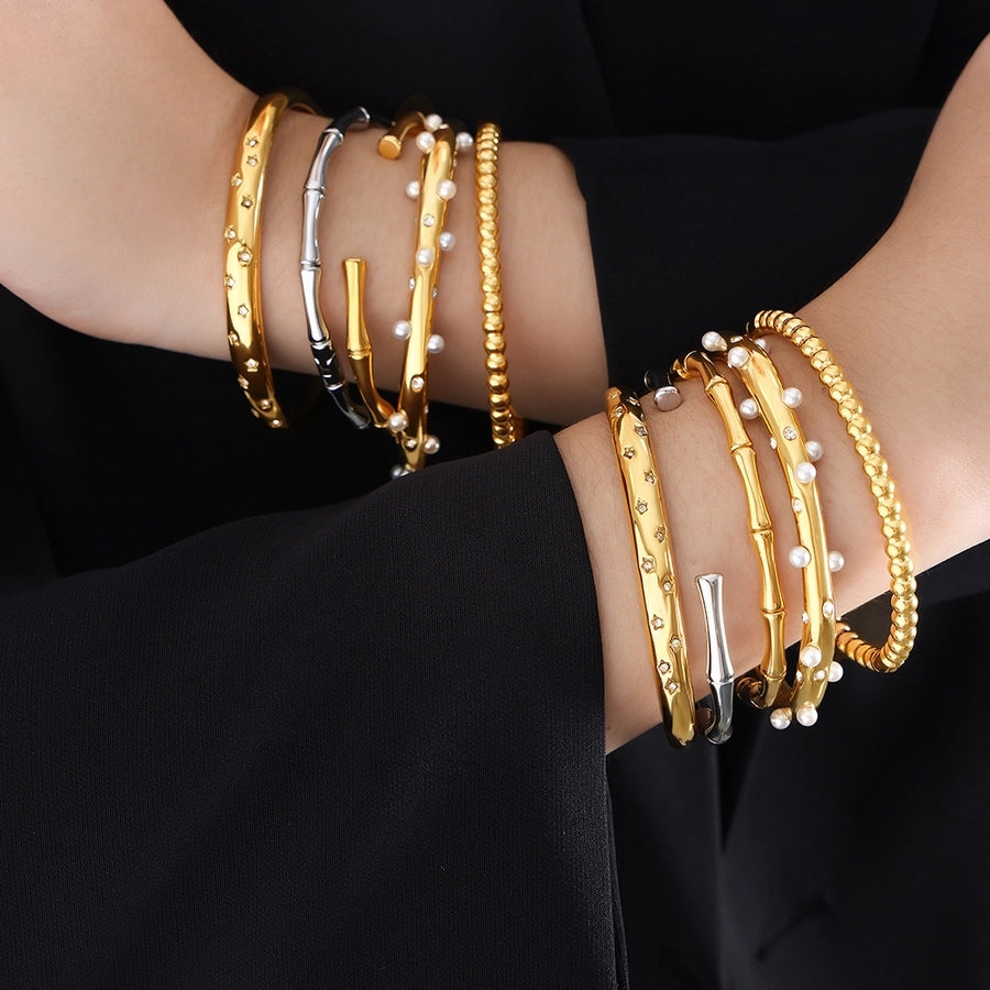 Baroque Style 18K Gold Plated Artificial Pearls Bangle