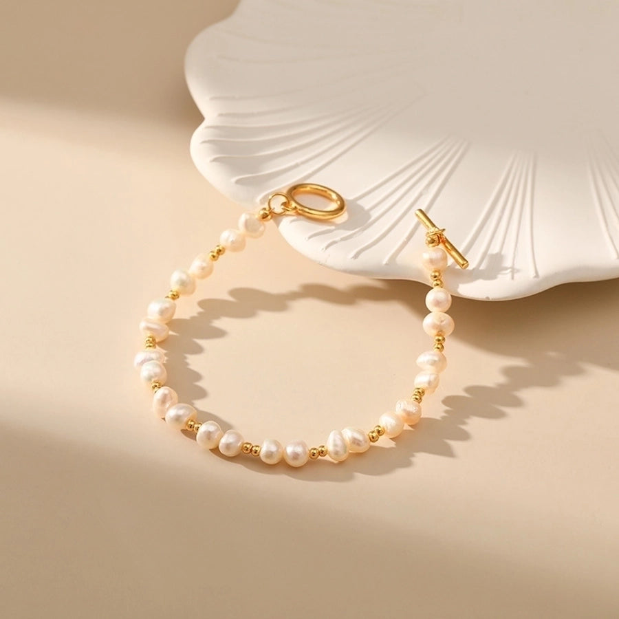 Freshwater pearl copper 18k gold plated bracelets