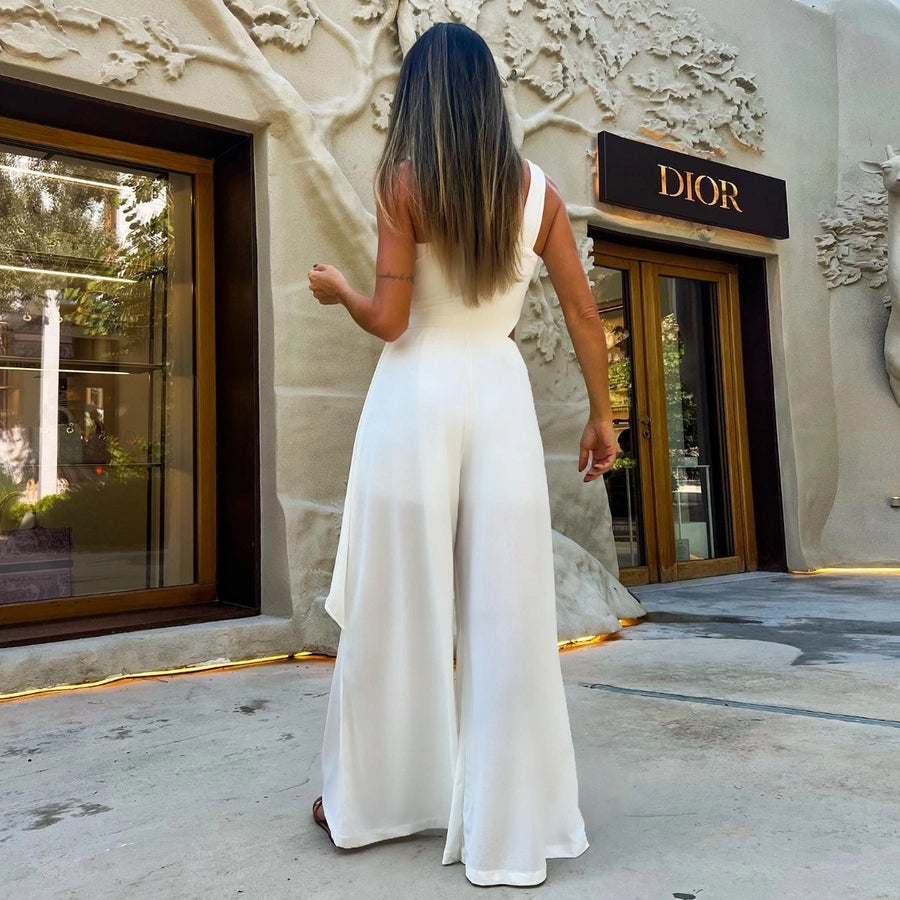 Solid color asymmetric Jumpsuit