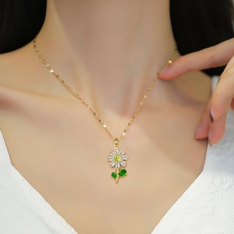 Stainless Steel 18K Gold Plated Flower Necklace