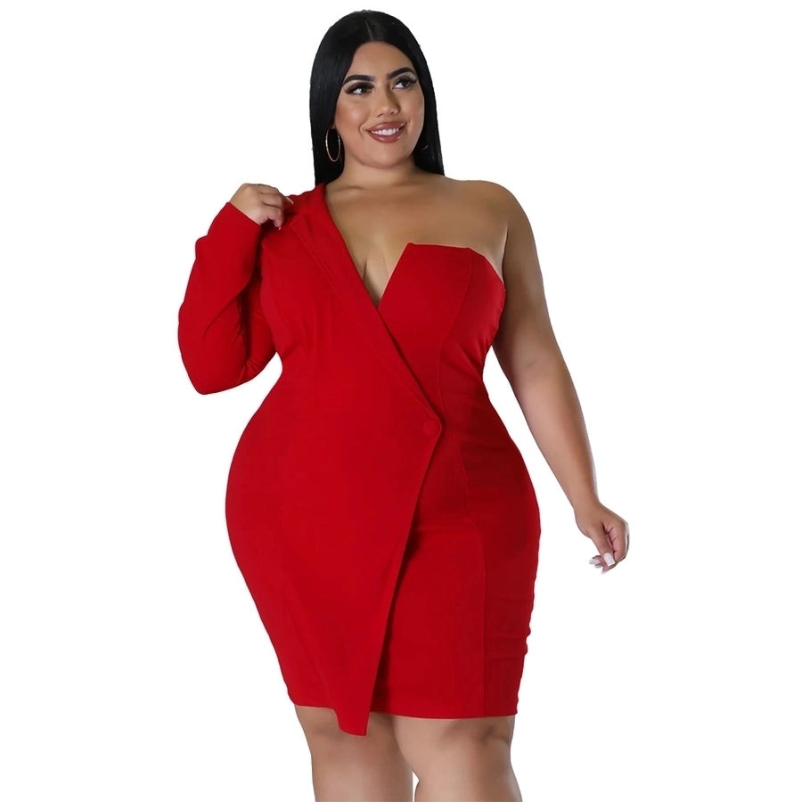One shoulder asymmetric plus size mini dress
