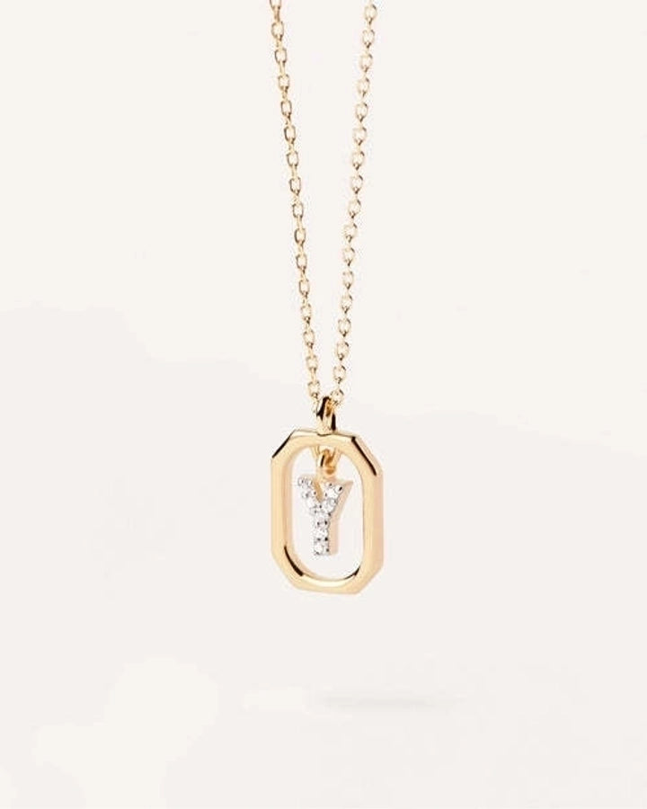 925 Sterling Silver Zircon letter pendant Necklace