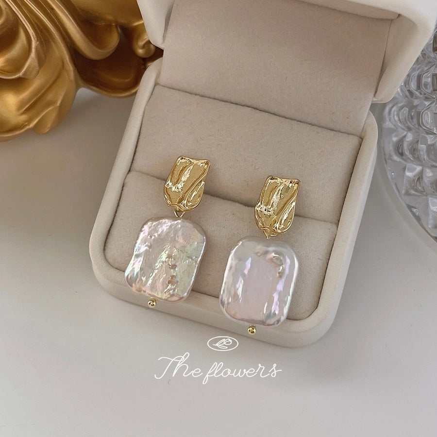 Freshwater Pearl Copper Geometric Drop Earrings