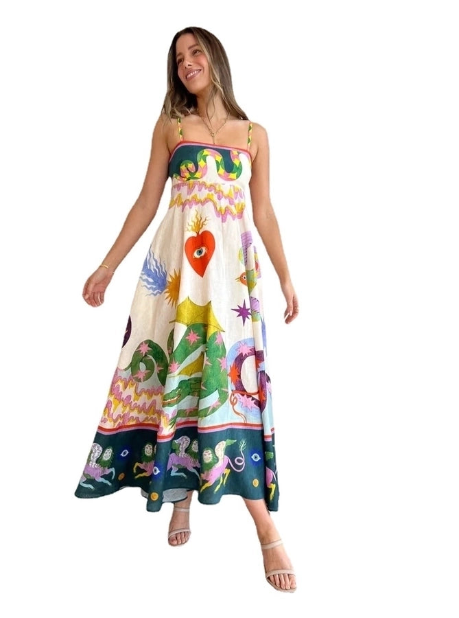 Nature printed strapless maxi dress