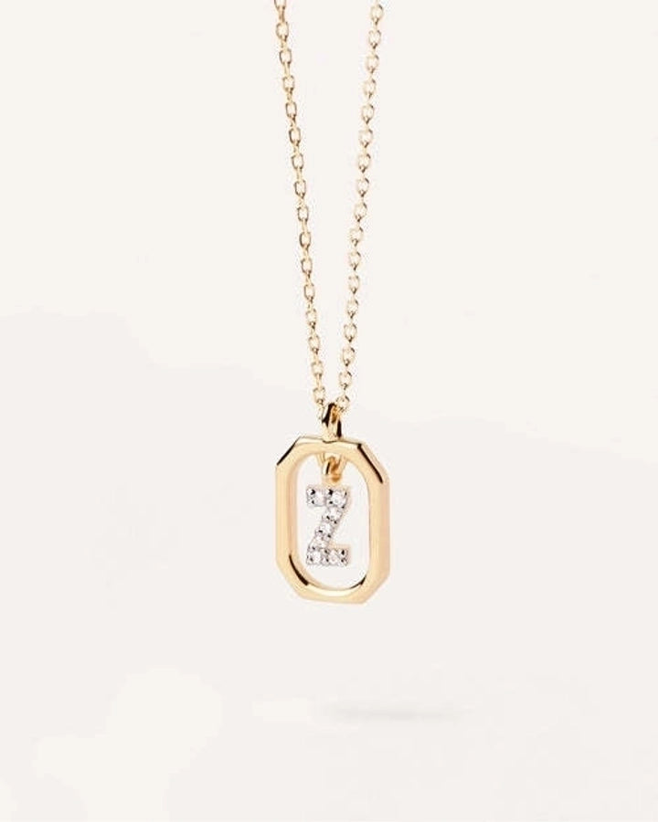 925 Sterling Silver Zircon letter pendant Necklace