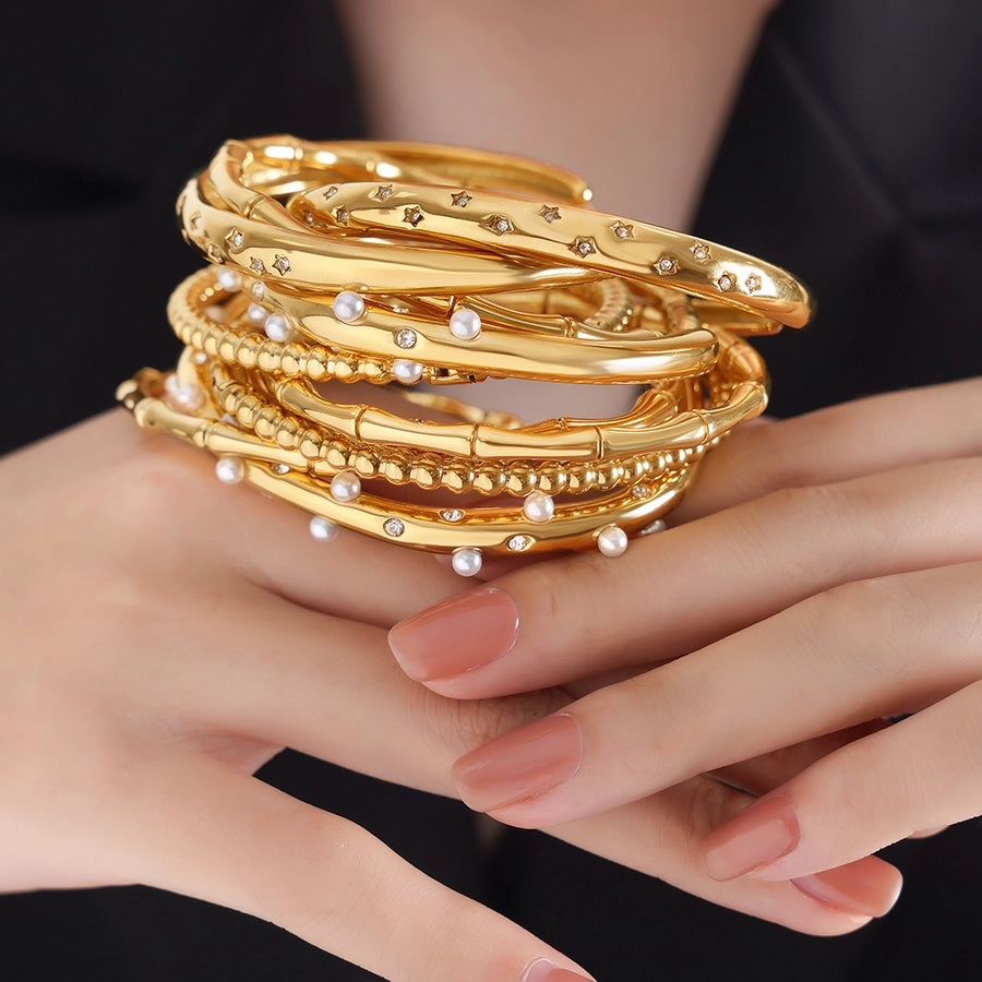 Baroque Style 18K Gold Plated Artificial Pearls Bangle
