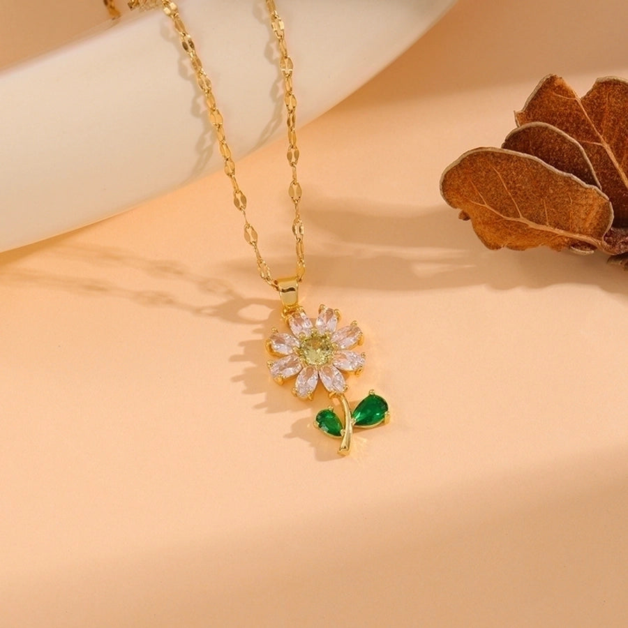 Stainless Steel 18K Gold Plated Flower Necklace