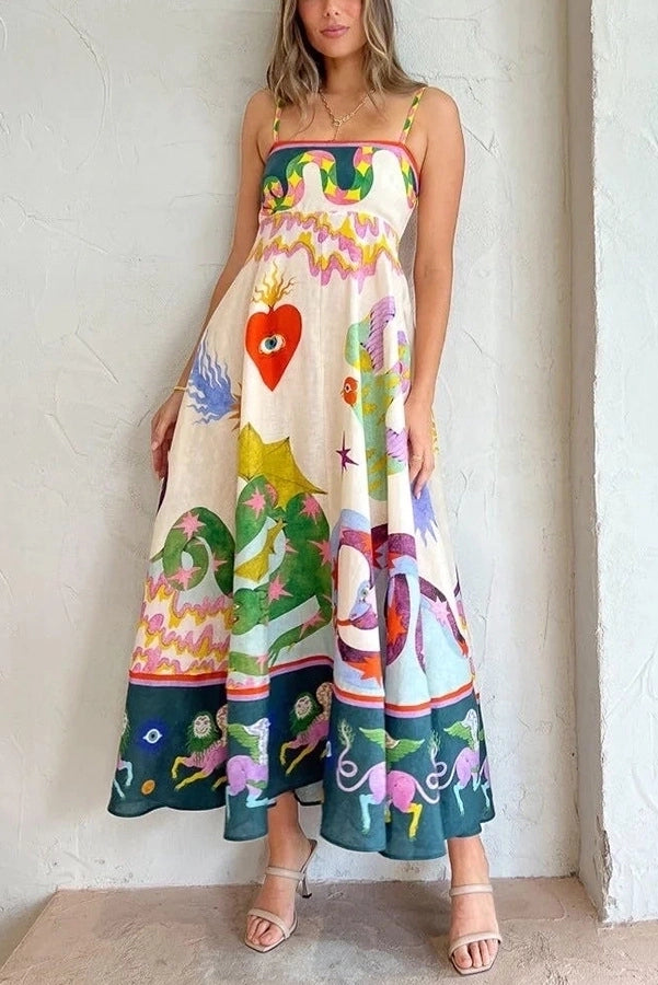 Nature printed strapless maxi dress