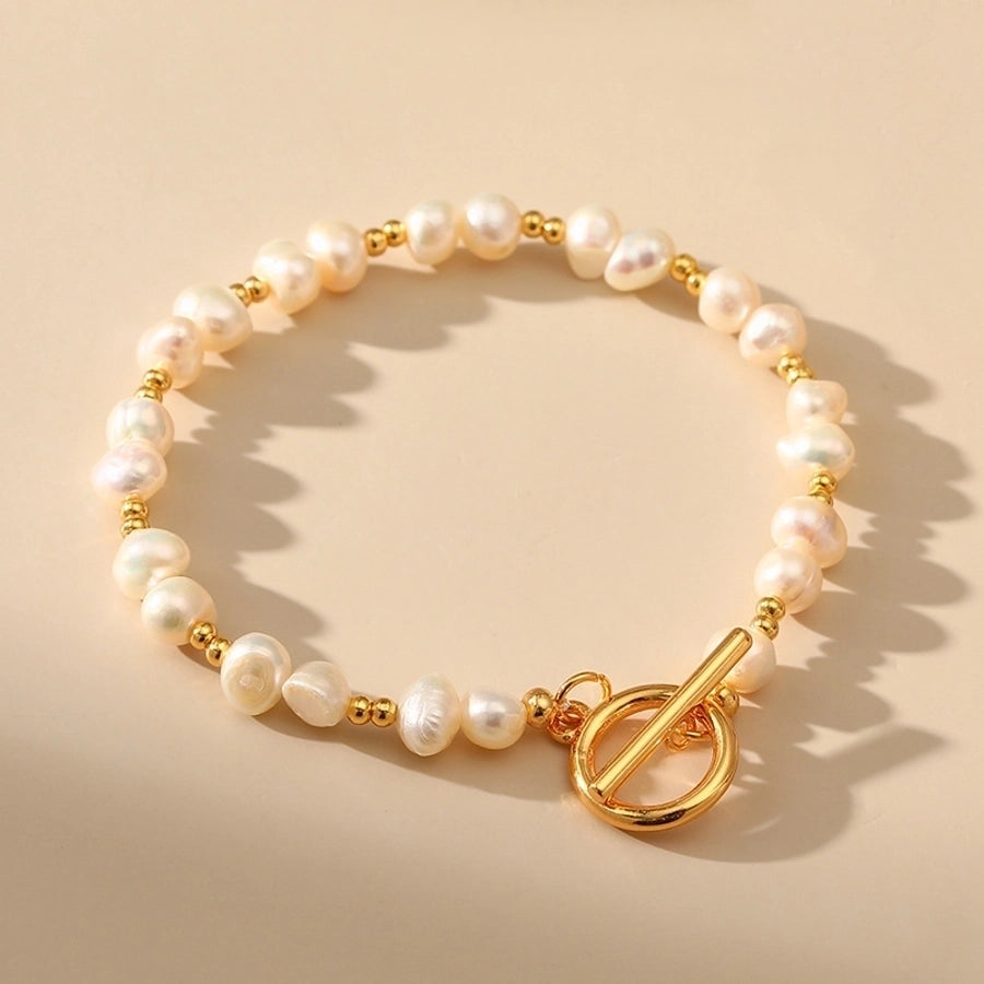 Freshwater pearl copper 18k gold plated bracelets