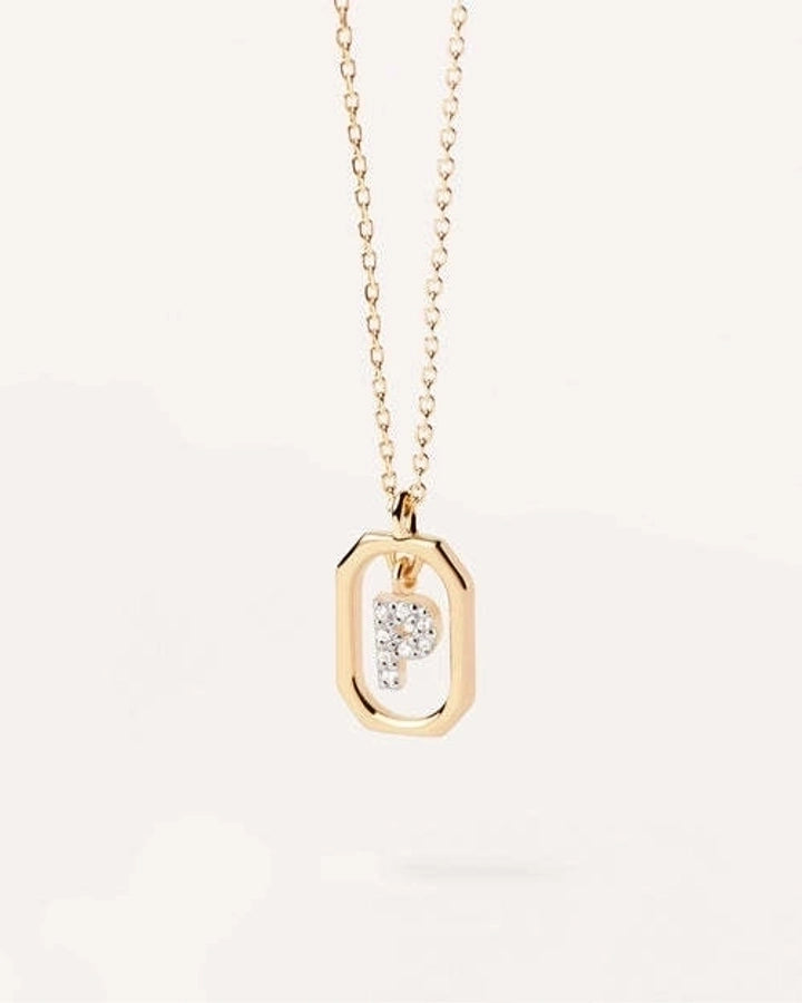 925 Sterling Silver Zircon letter pendant Necklace
