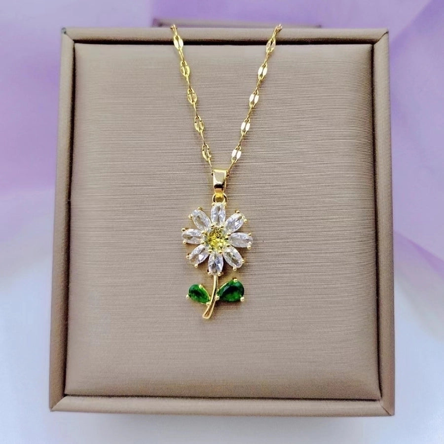 Stainless Steel 18K Gold Plated Flower Necklace