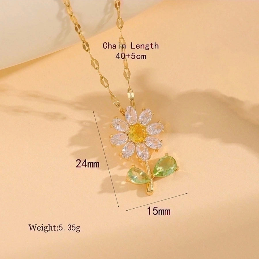Stainless Steel 18K Gold Plated Flower Necklace