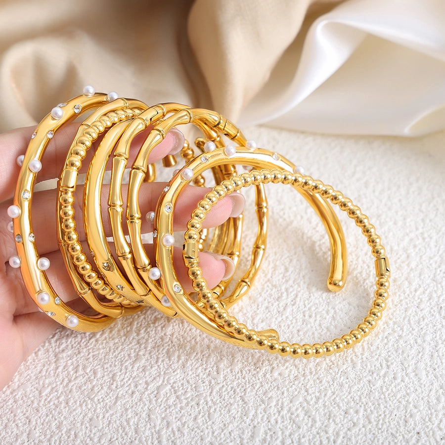 Baroque Style 18K Gold Plated Artificial Pearls Bangle