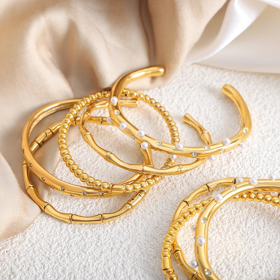 Baroque Style 18K Gold Plated Artificial Pearls Bangle