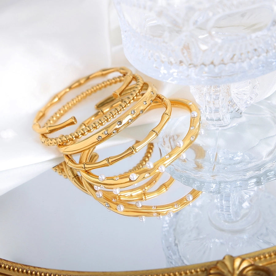 Baroque Style 18K Gold Plated Artificial Pearls Bangle