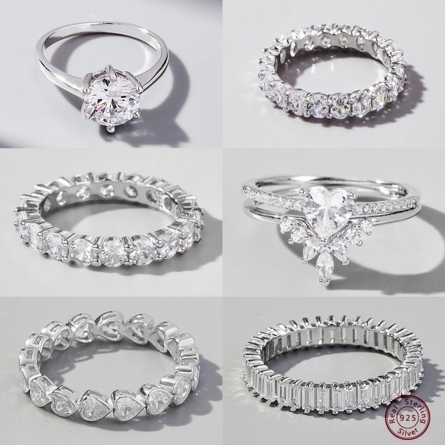 White Gold Plated 925 Sterling Silver Zircon Solid Color Rings