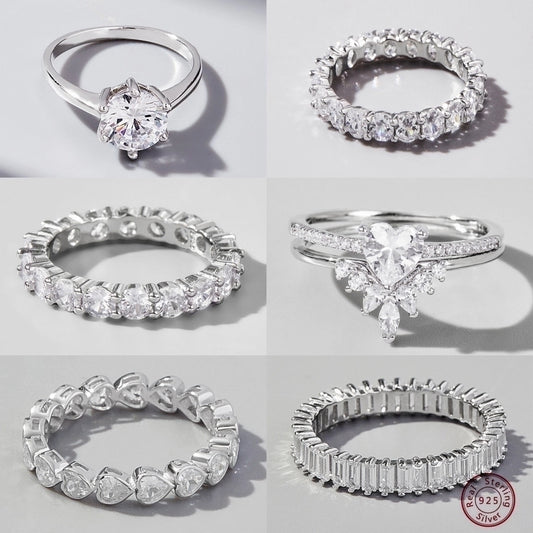 White Gold Plated 925 Sterling Silver Zircon Solid Color Rings