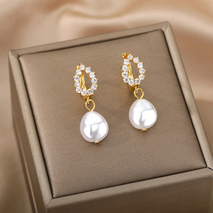 freshwater pearl copper zircon drop earrings