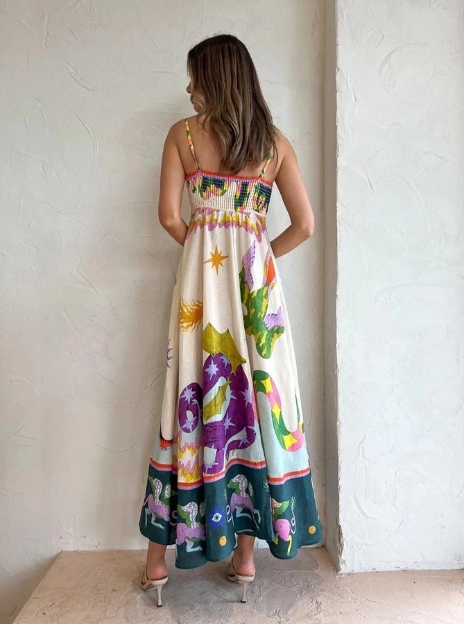 Nature printed strapless maxi dress