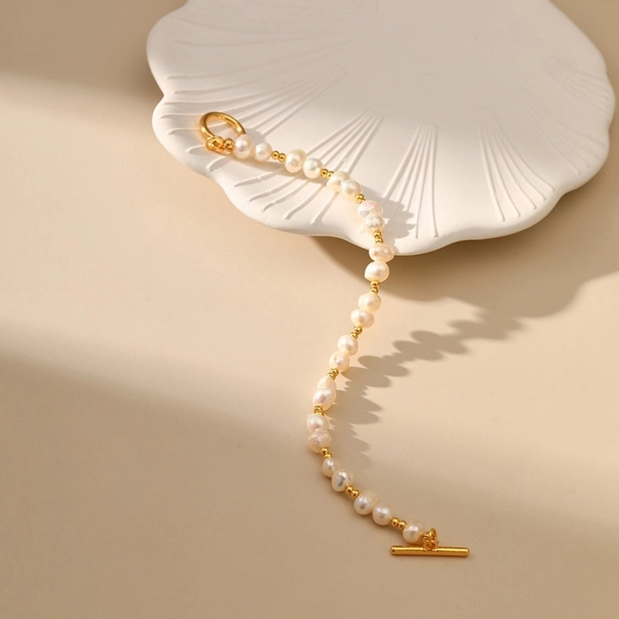 Freshwater pearl copper 18k gold plated bracelets