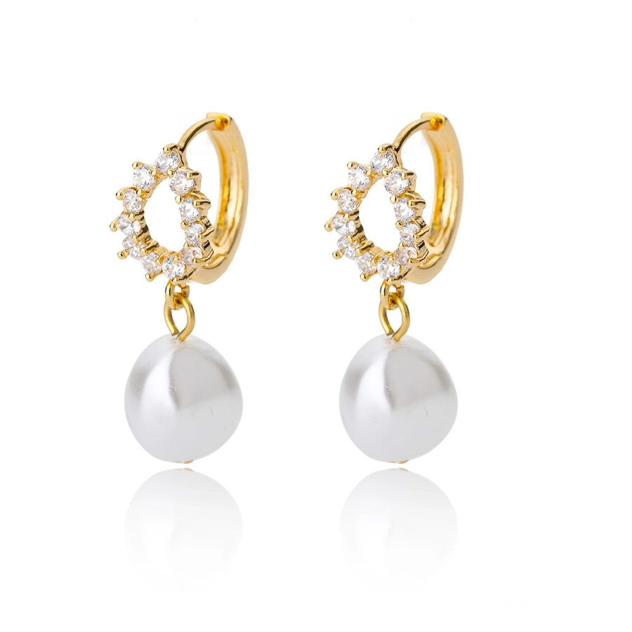 freshwater pearl copper zircon drop earrings