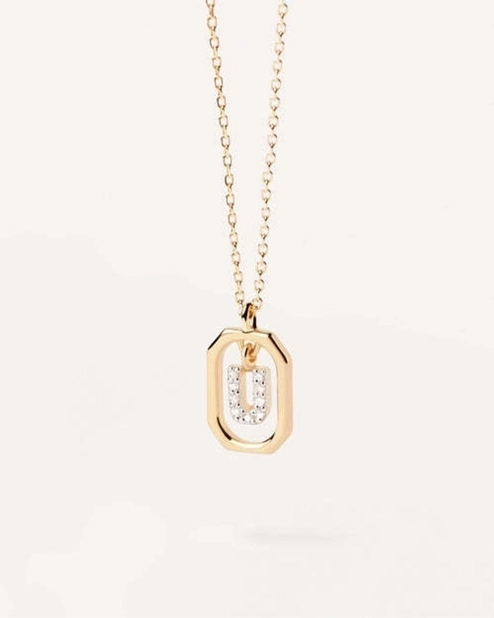 925 Sterling Silver Zircon letter pendant Necklace