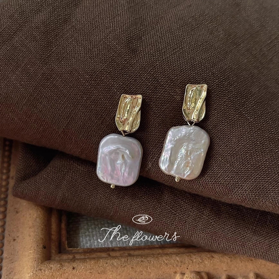 Freshwater Pearl Copper Geometric Drop Earrings