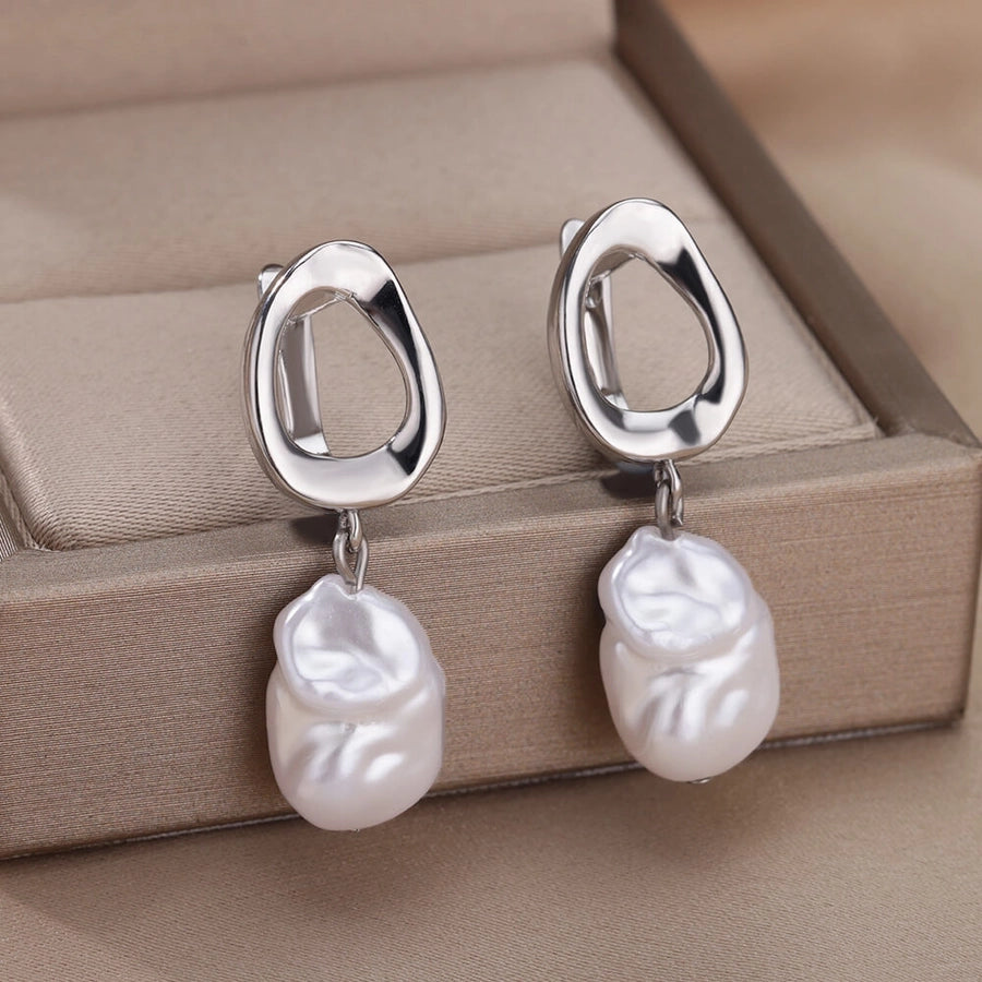 freshwater pearl copper zircon drop earrings