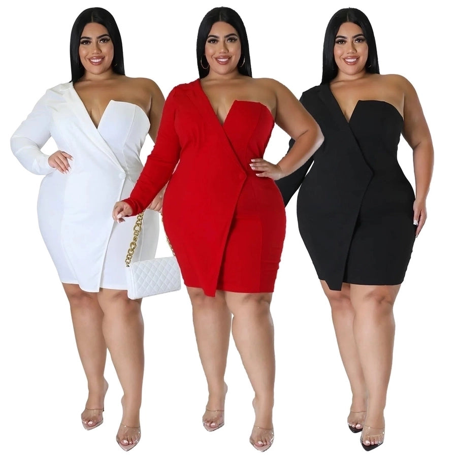 One shoulder asymmetric plus size mini dress