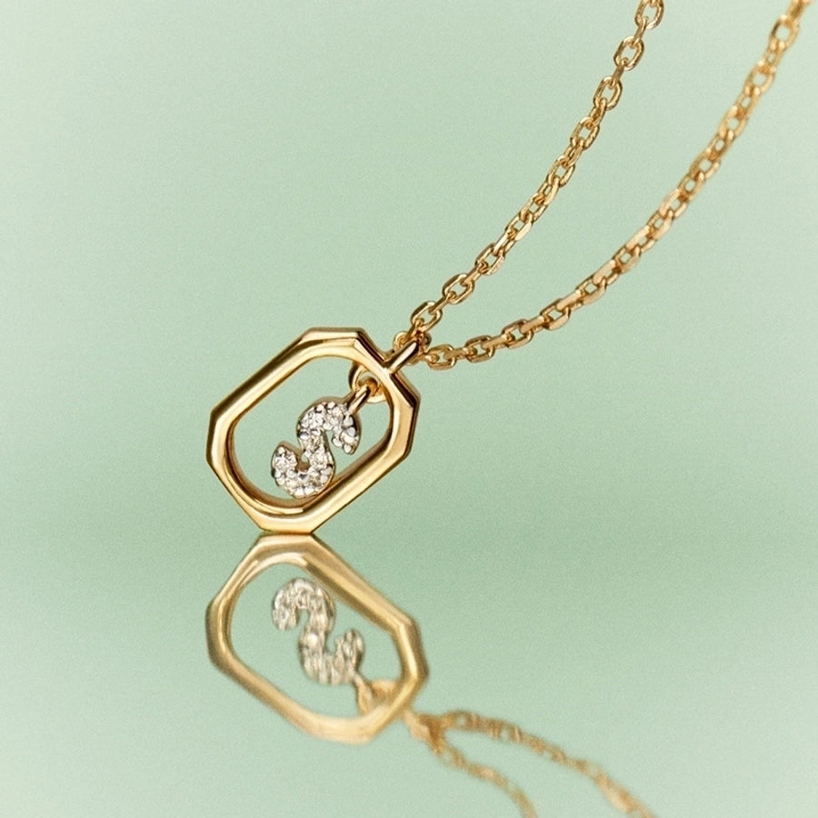 925 Sterling Silver Zircon letter pendant Necklace