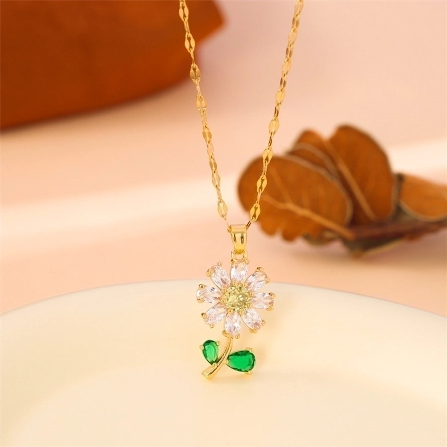 Stainless Steel 18K Gold Plated Flower Necklace