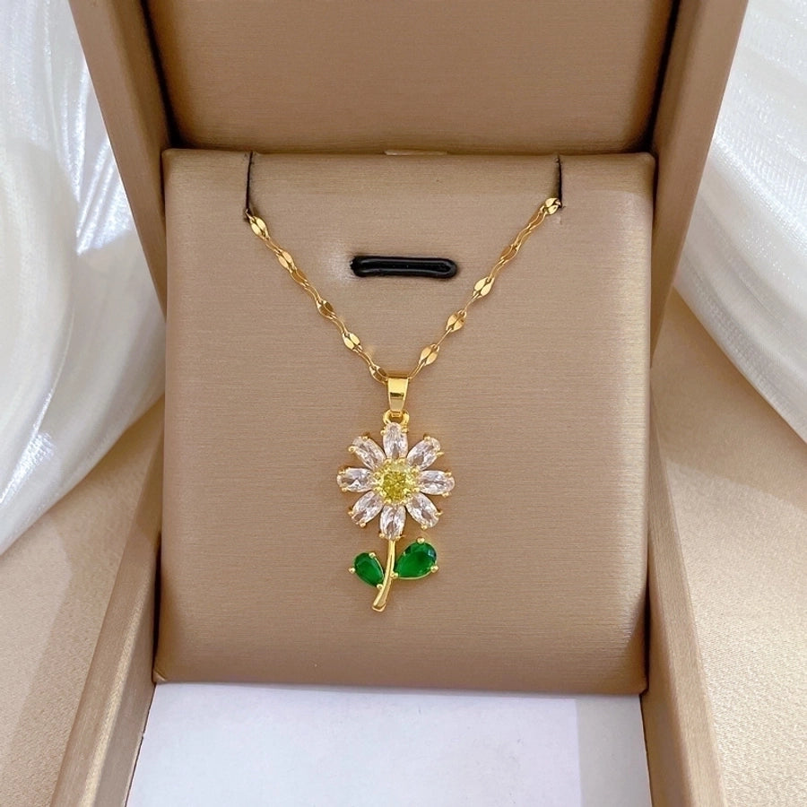 Stainless Steel 18K Gold Plated Flower Necklace