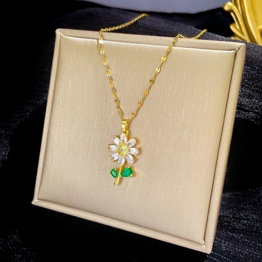 Stainless Steel 18K Gold Plated Flower Necklace