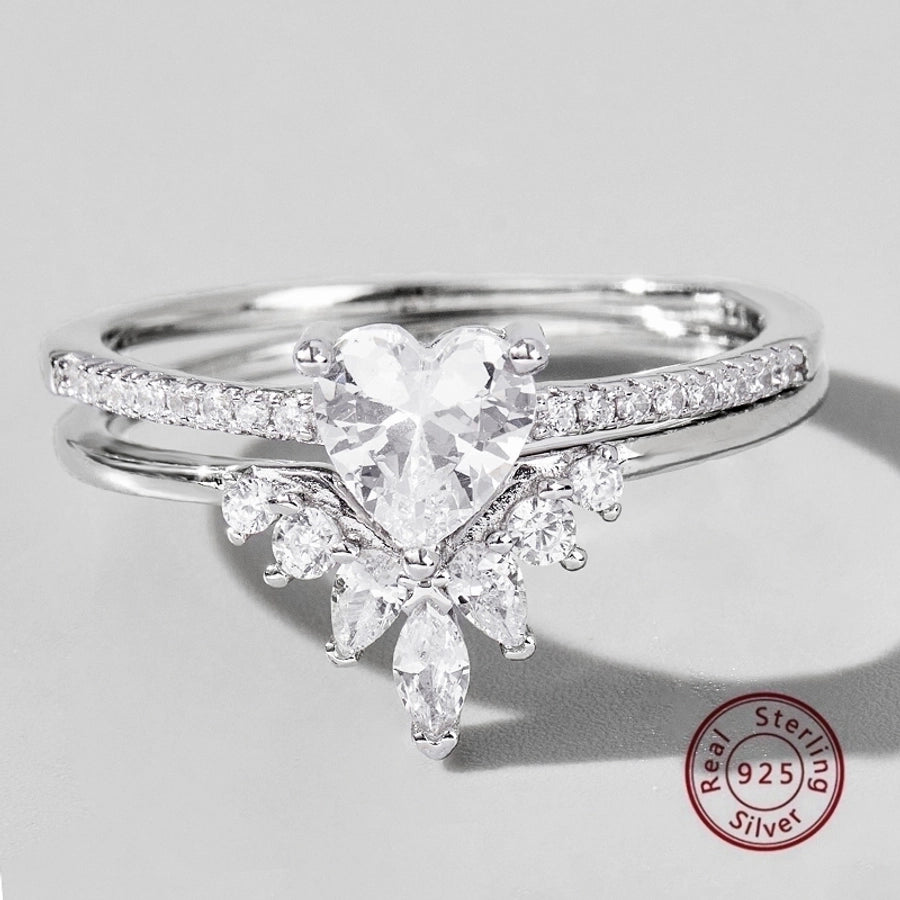 White Gold Plated 925 Sterling Silver Zircon Solid Color Rings