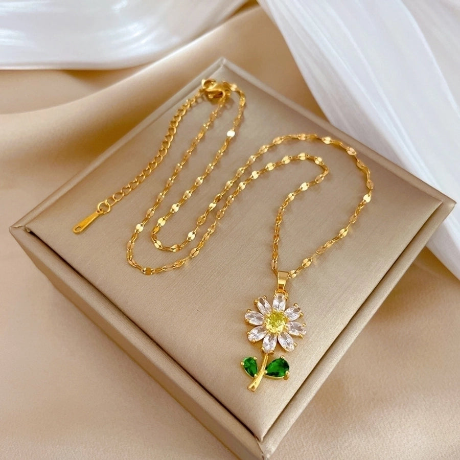 Stainless Steel 18K Gold Plated Flower Necklace