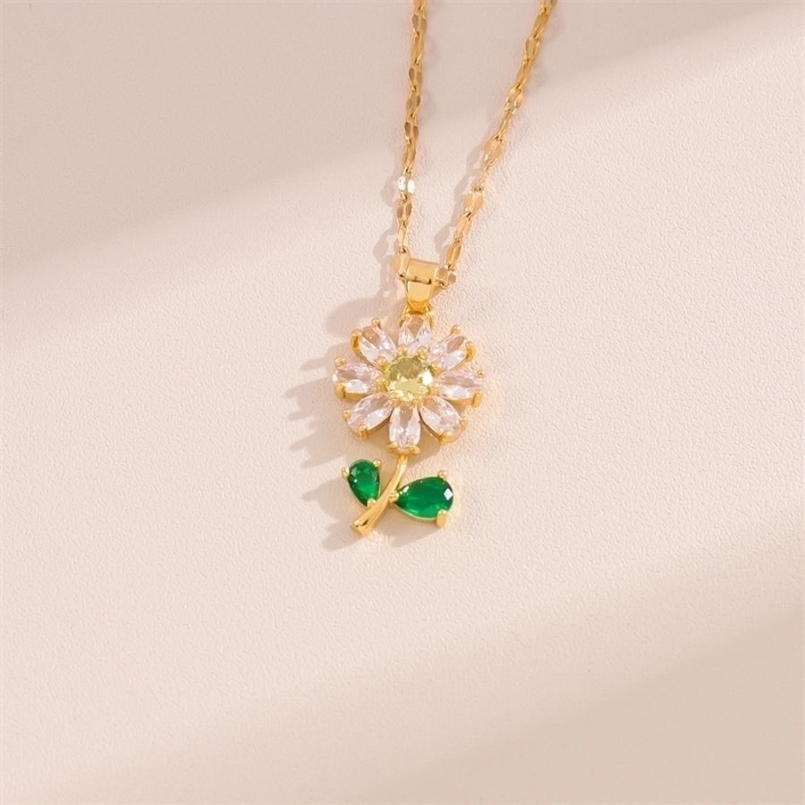 Stainless Steel 18K Gold Plated Flower Necklace