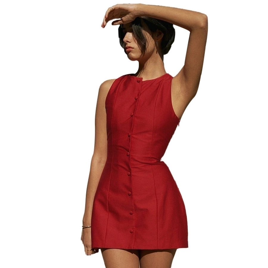 Round neck button down mini dress