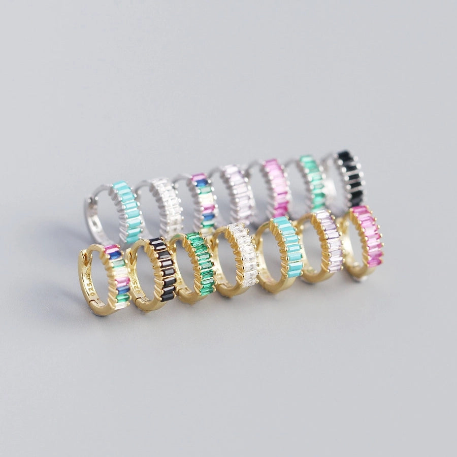 925 Sterling Silver Gem Geometric Studs