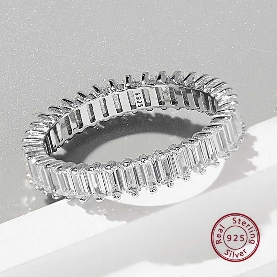 White Gold Plated 925 Sterling Silver Zircon Solid Color Rings
