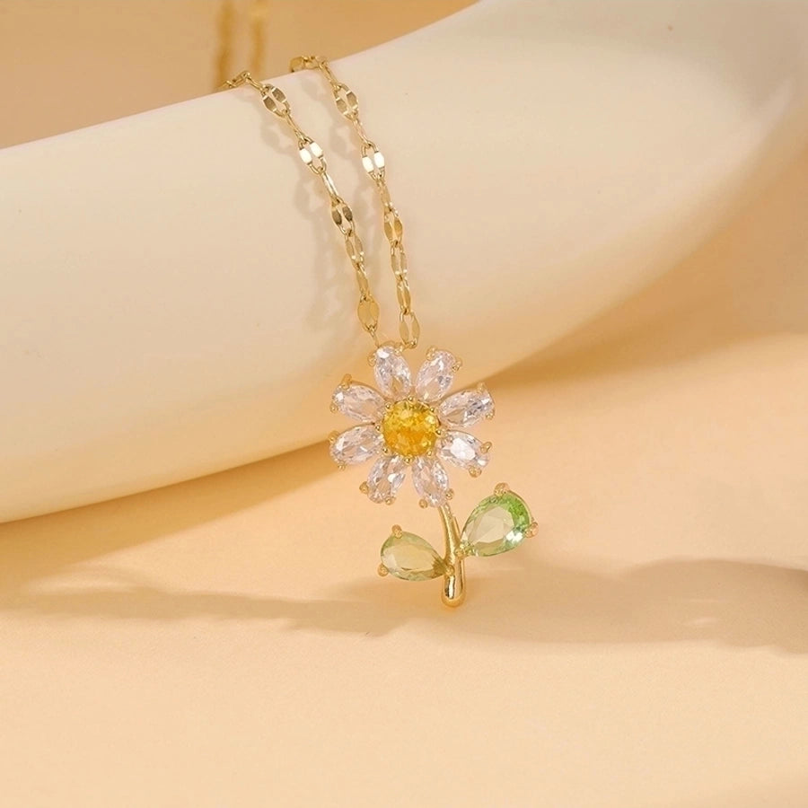 Stainless Steel 18K Gold Plated Flower Necklace