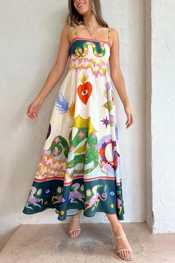 Nature printed strapless maxi dress