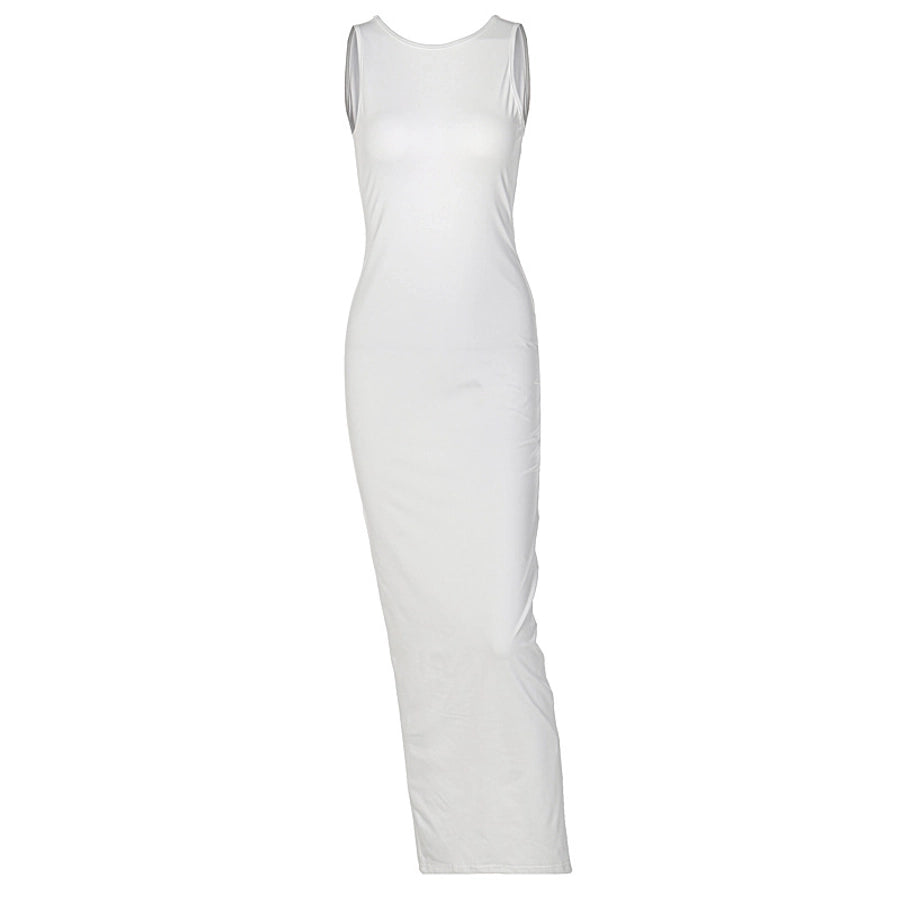 Backless slim round neck sleeveless slit dress